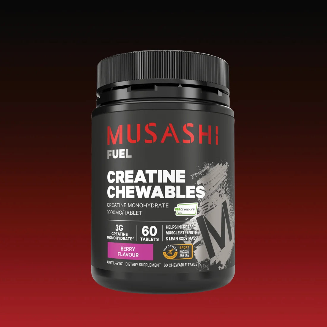 Musashi Creatine Chewable 60tabs Berry
