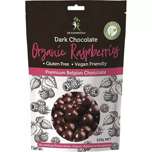 Dr Superfoods Dark Chocolate Organic Raspberries 125g