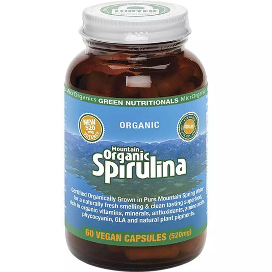 Green Nutritional's Mountain Organic Spirulina Vegan Capsules (520mg) 60